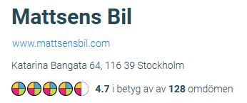 Mattsens Bil 4.7 i betyg på Reco.se